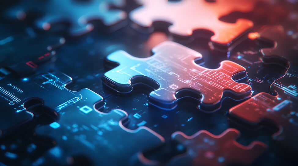 Puzzle pieces with digital design, symbolizing seamless data integration.