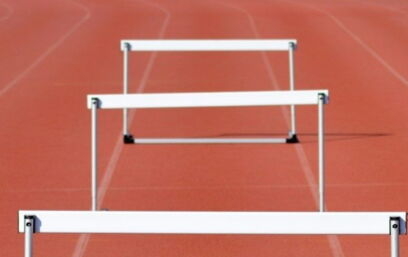 Hurdles on a tartan track