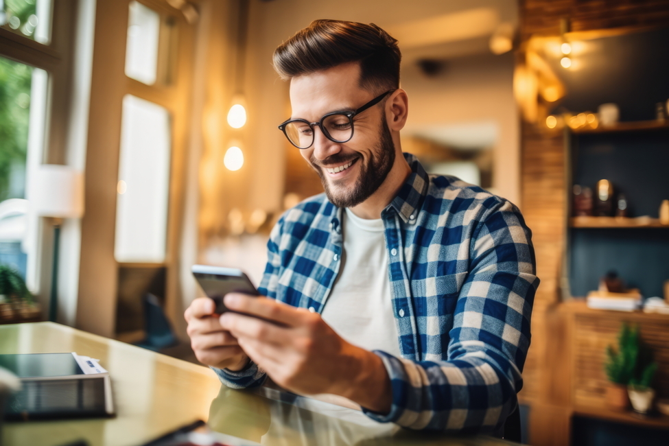 Men laughing at his Phone