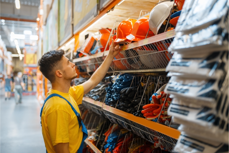 Ein Handwerker sucht einen Helm