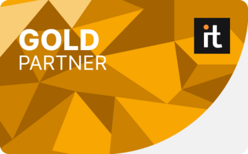 Perfion Gold Partner badge with geometric, gold-colored background and 'it' logo.