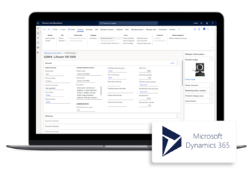 Laptop screen displaying the Microsoft Dynamics 365 user interface with the Microsoft Dynamics 365 logo.