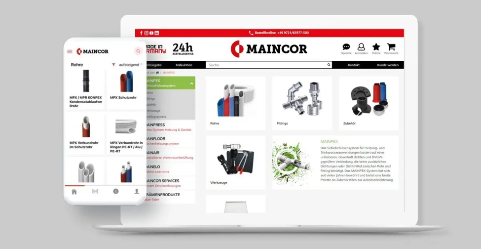 Maincor website on a laptop and on a mobile phone