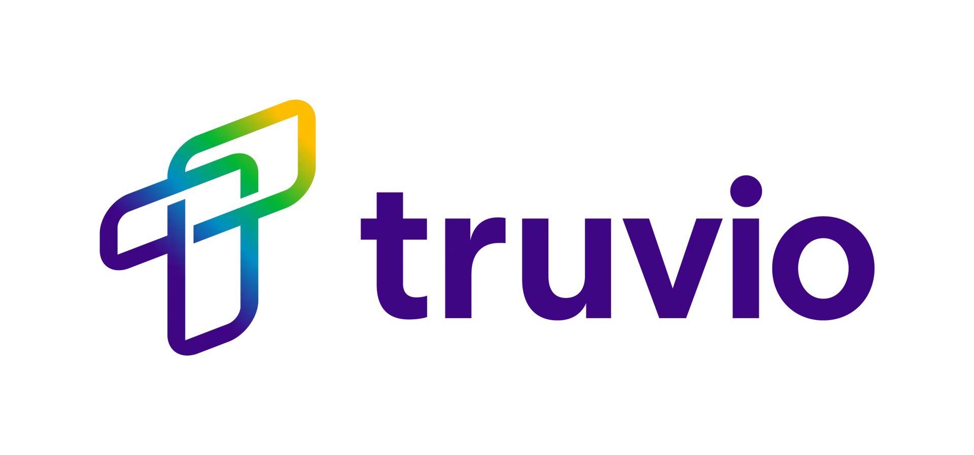 Truvio-Logo mit buntem geometrischem Symbol in Blau, Grün und Gelb sowie dunkelblauem Schriftzug